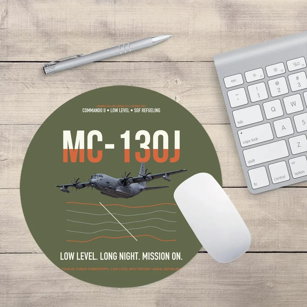 MC-130J COMMANDO II design on green army round mouse pad