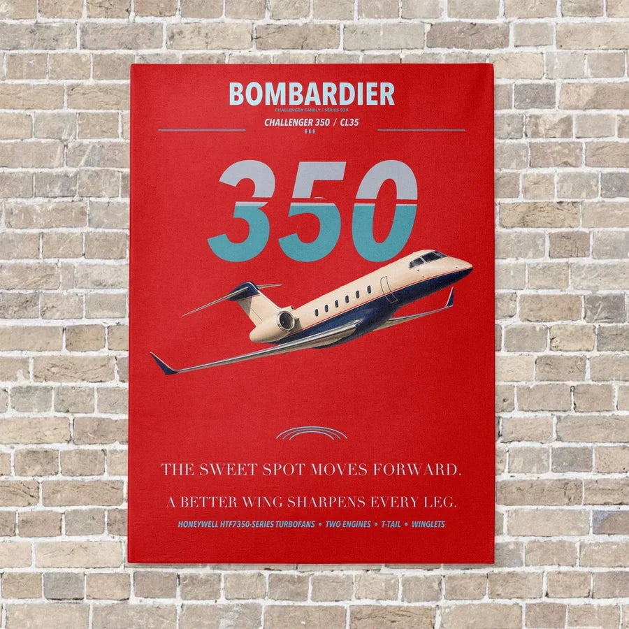 Bombardier Challenger 350 vertical canvas print - no frame - red background