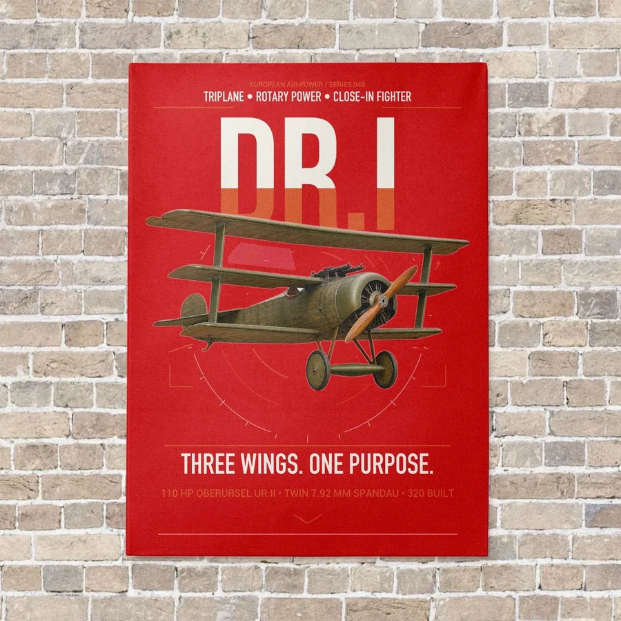 Fokker Dr.I vertical canvas print - no frame - red background