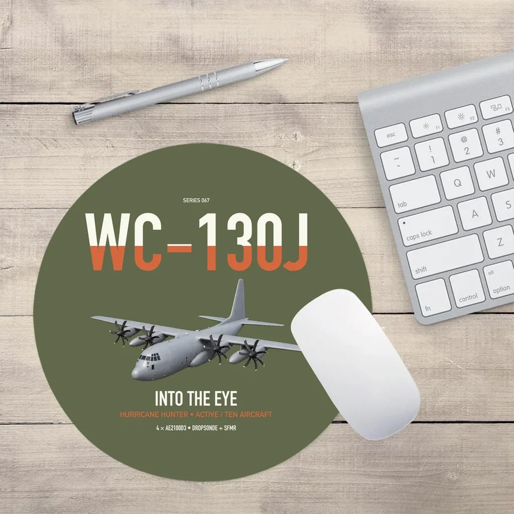 WC-130J Hurricane Hunter design on green army round mouse pad