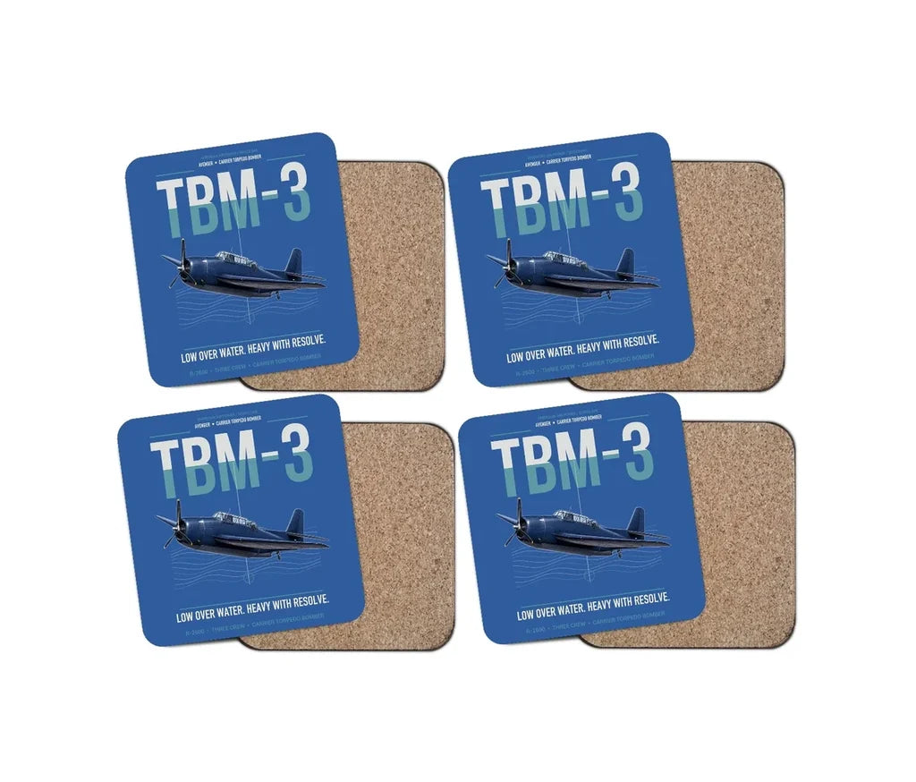 TBM-3 Avenger design on blue 4 pieces set coaster