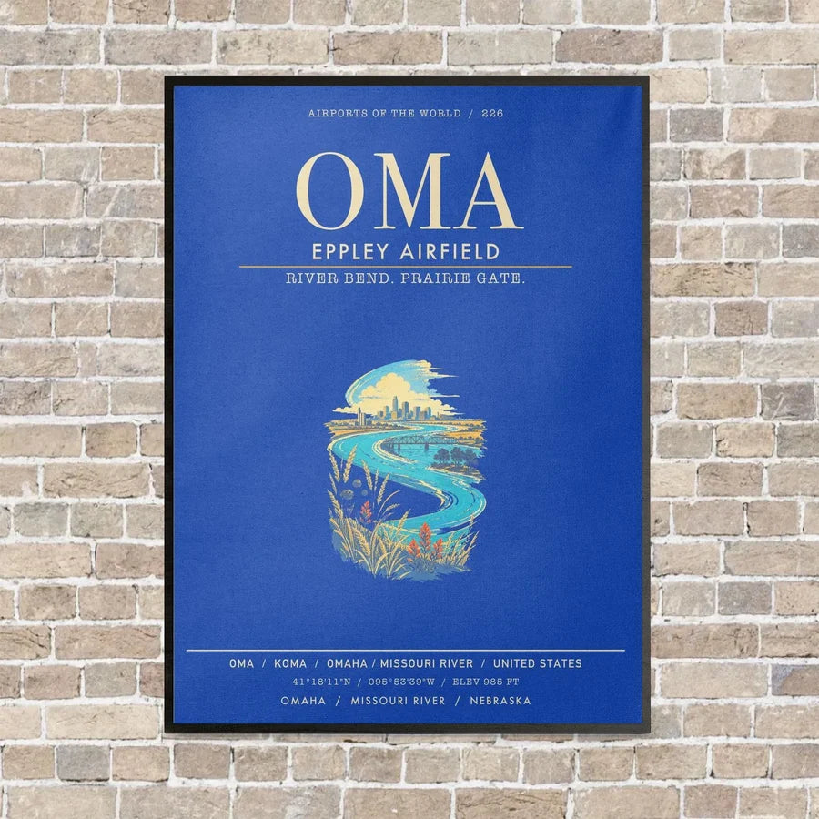 Omaha Eppley Airfield OMA - Canvas Framed - Blue