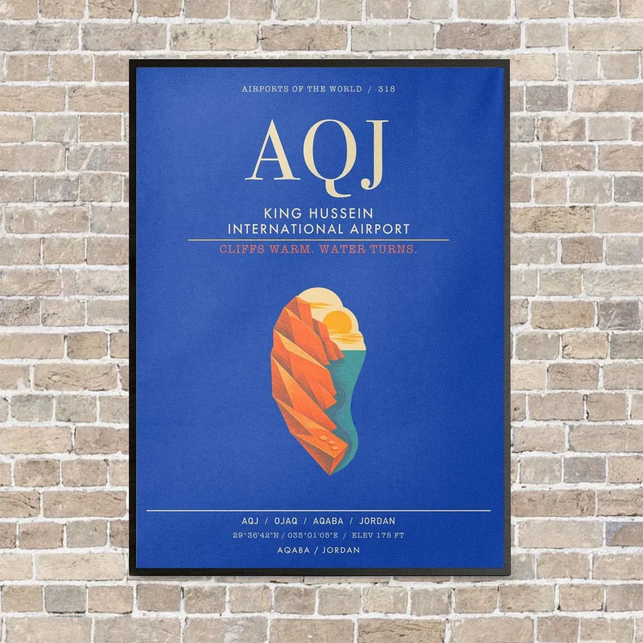 King Hussein International Airport AQJ - Canvas Framed - Blue