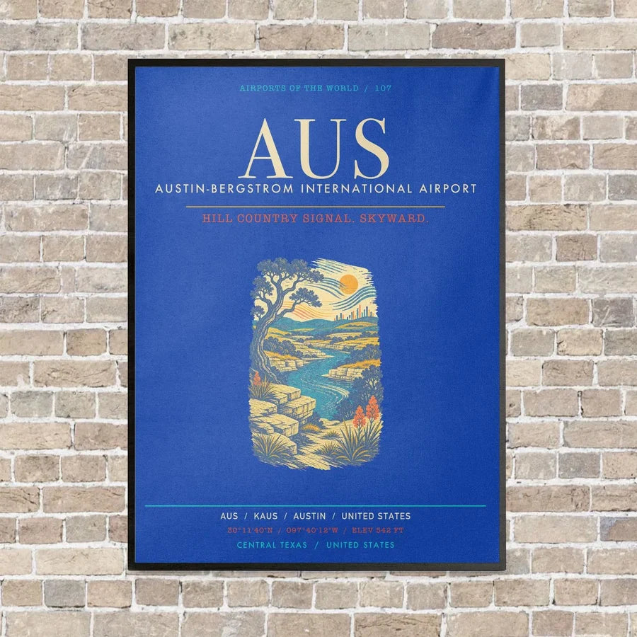 Austin-Bergstrom International Airport AUS - Canvas Framed - Blue