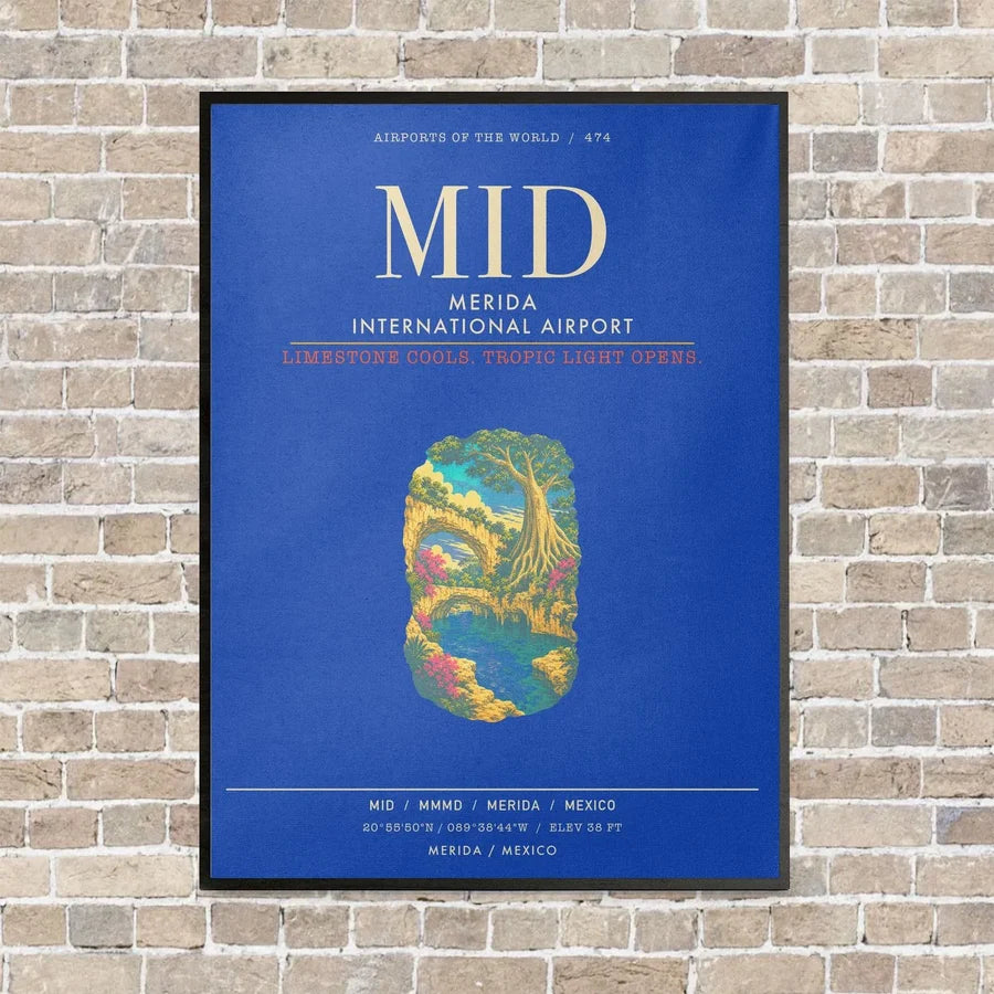 Merida International Airport MID - Canvas Framed - Blue