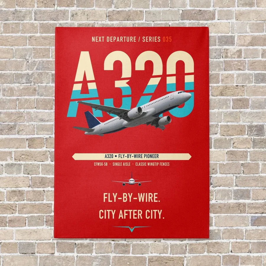 Airbus A320 vertical canvas print - no frame - red background