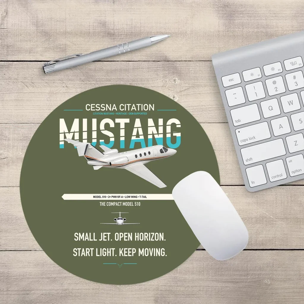 Cessna Citation Mustang design on green army round mouse pad
