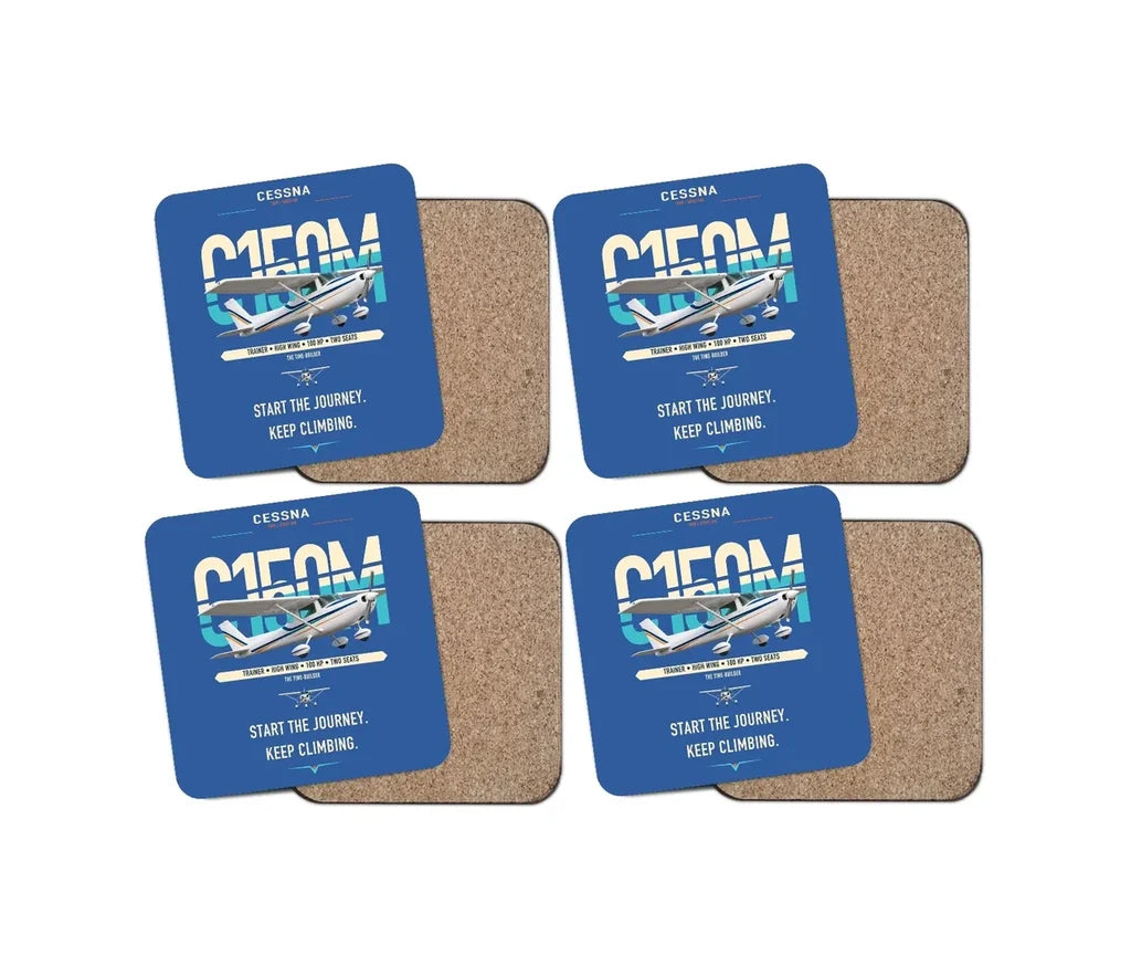 Cessna 150M design on blue 4 pieces set coaster