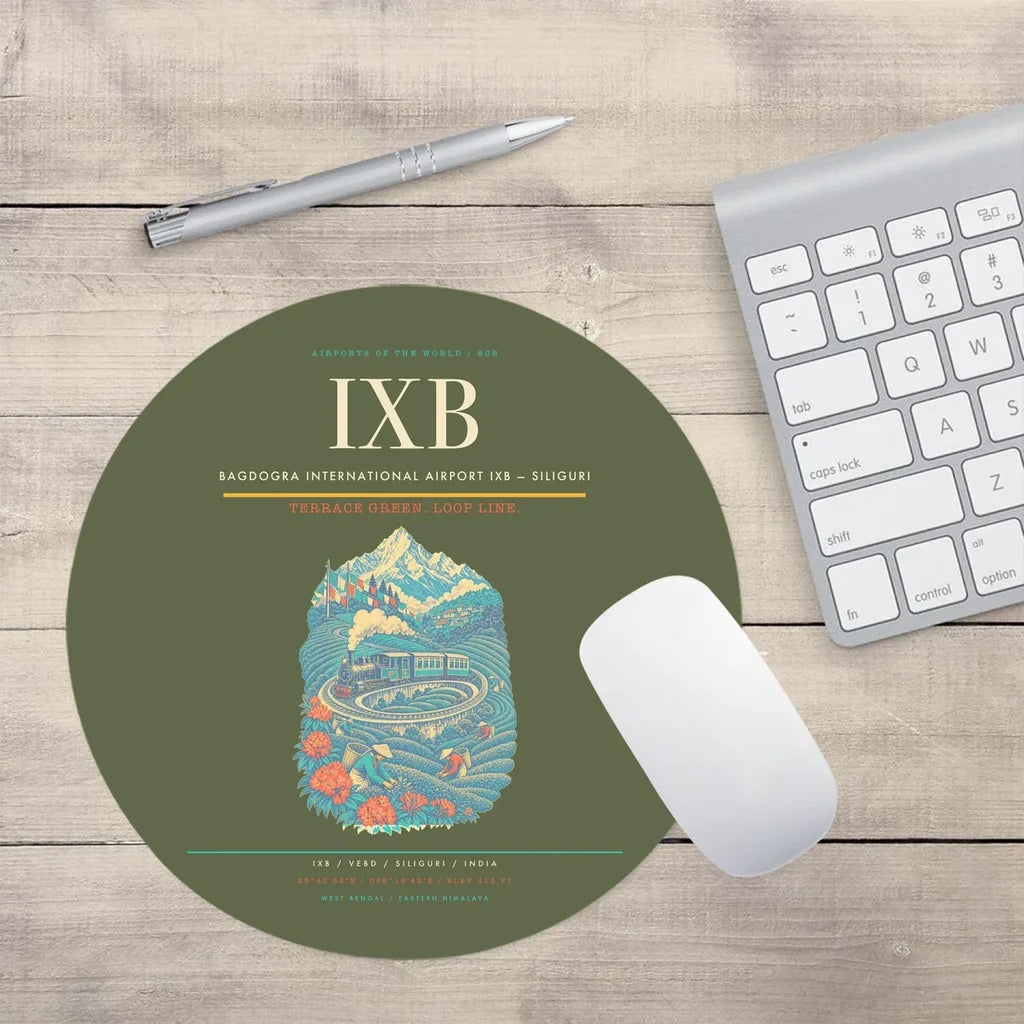 Bagdogra International Airport (IXB) design on green army round mouse pad