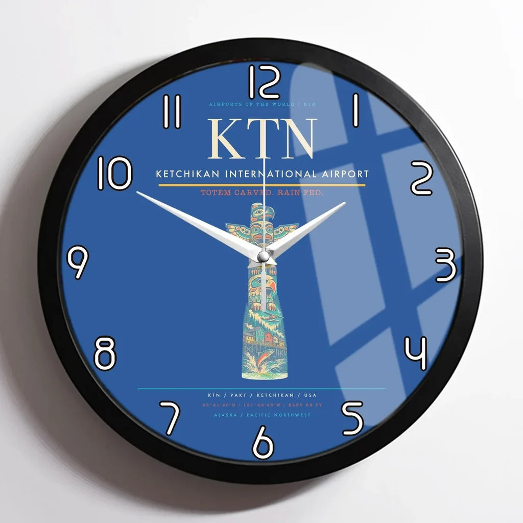 Ketchikan International Airport (KTN) design on blue framed wall clock
