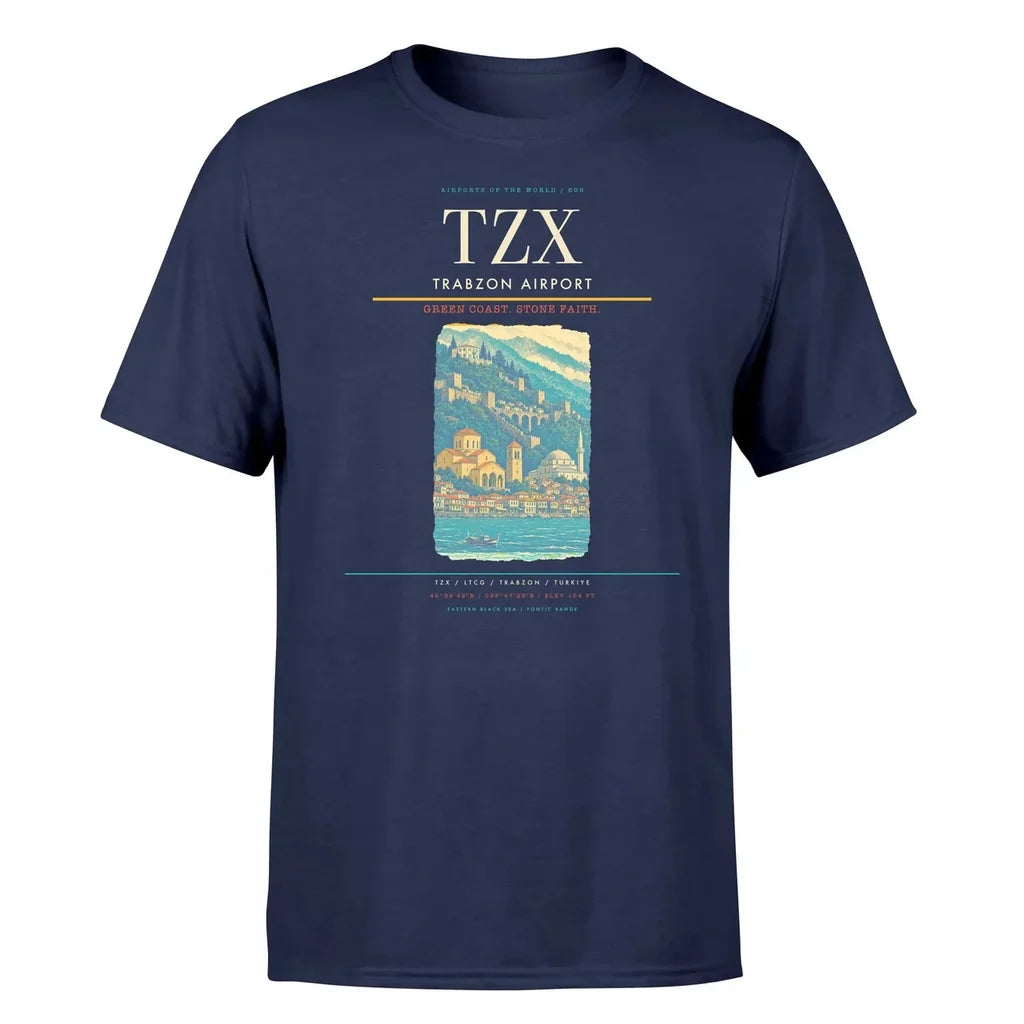 Trabzon Airport (TZX) T-Shirt single-side front print in Navy Blue | trabzon-airport-tzx-double-side-t-shirt