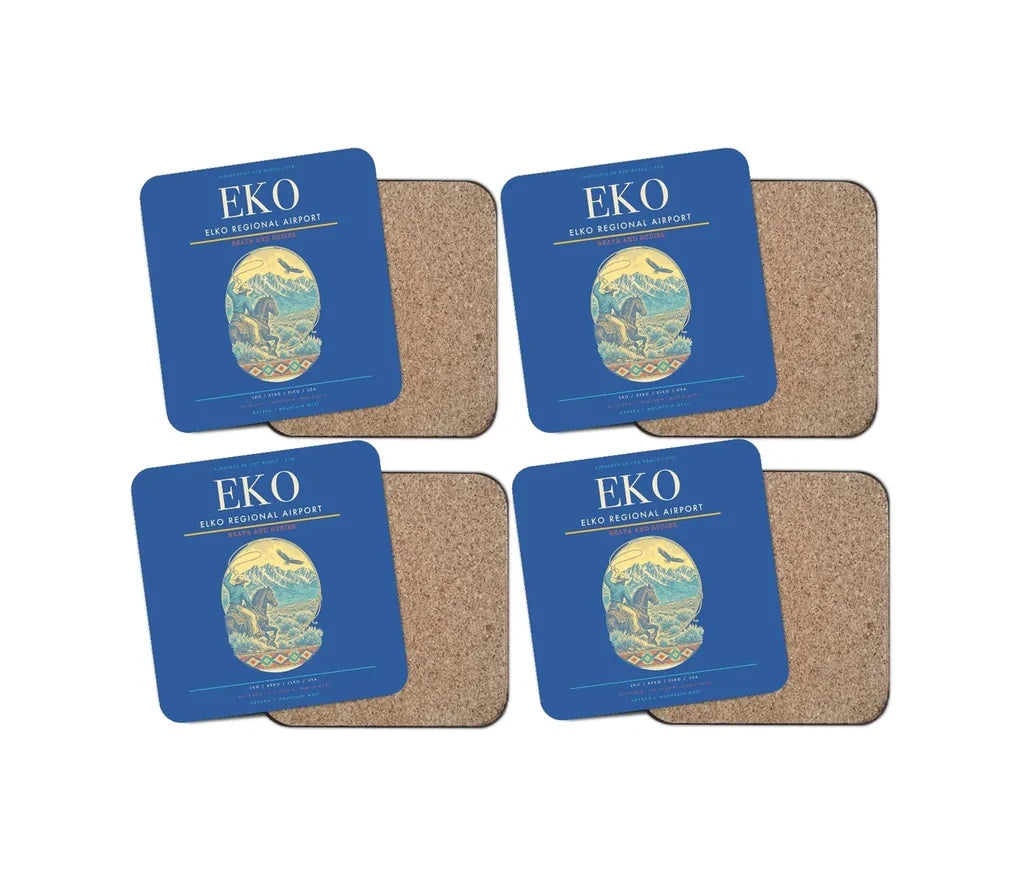 Elko Regional Airport (EKO) design on blue 4 pieces set coaster