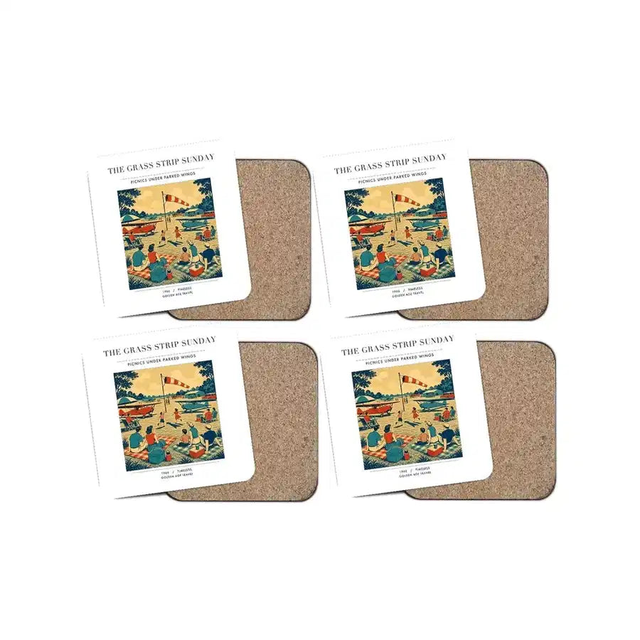 The Grass Strip Sunday - Designed Coasters design on white 4-pieces-set