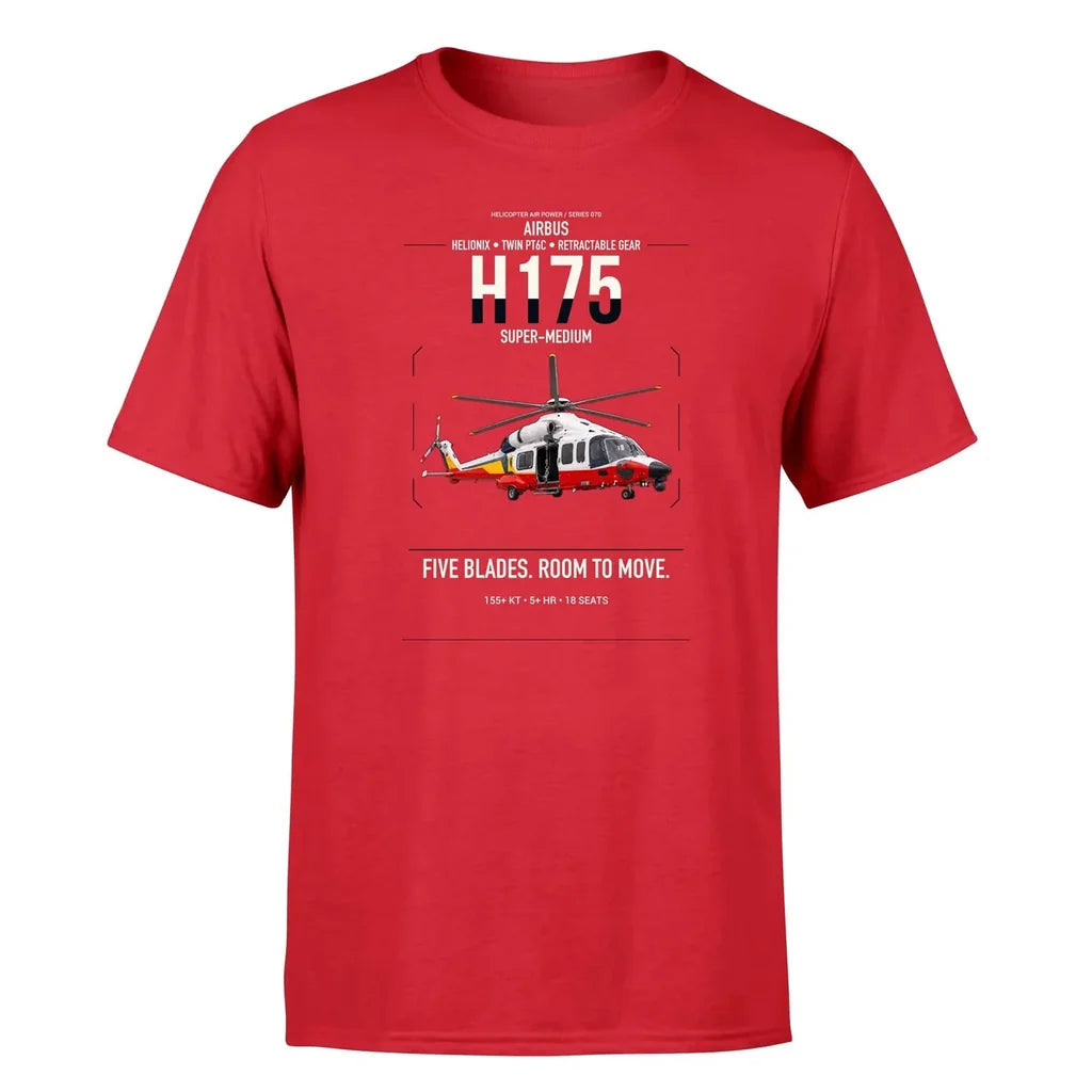 Airbus H175 design on red t-shirt, single-side print