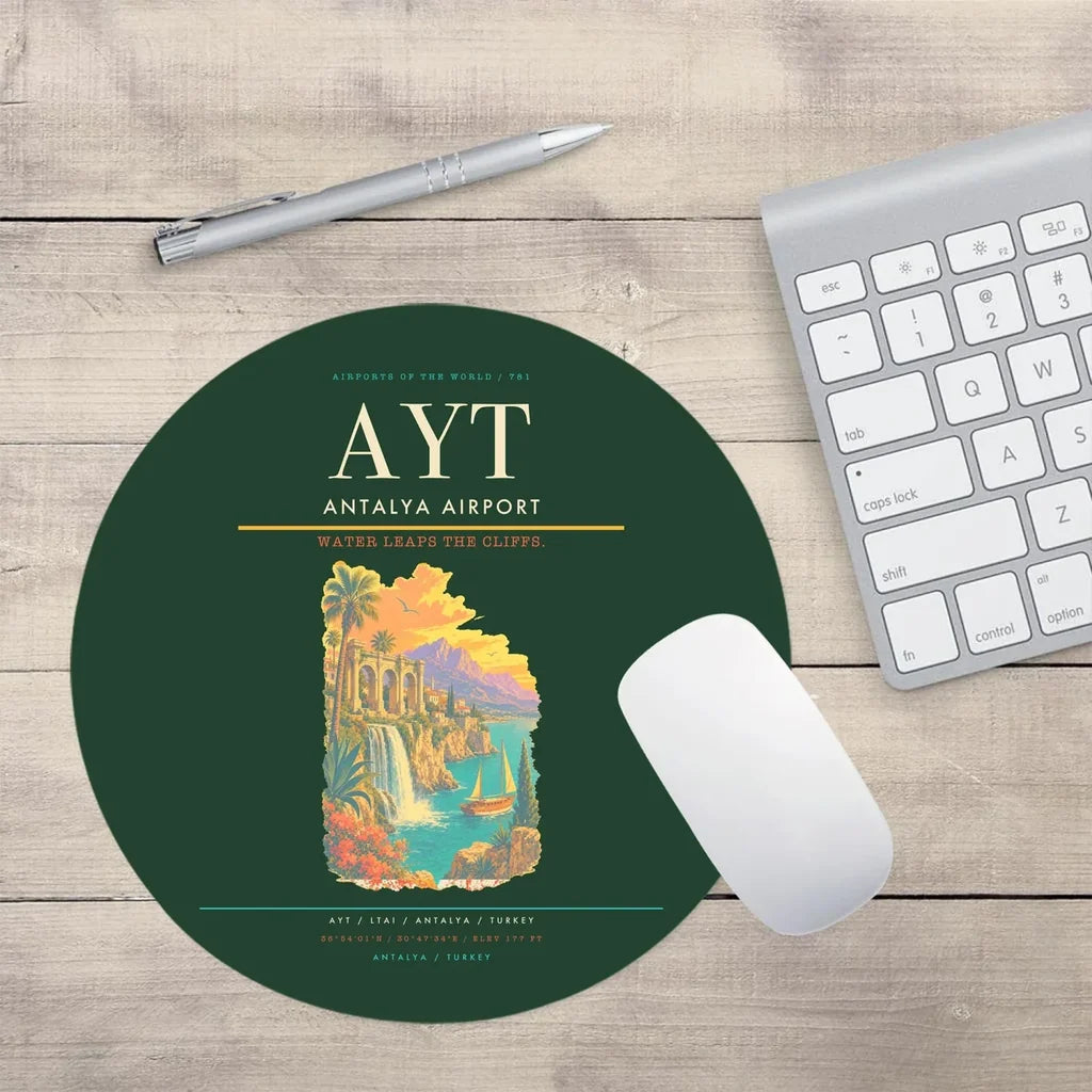 Antalya Airport AYT Mouse-Pad Round - Dark Green