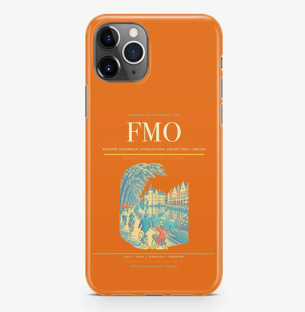 Greven Airport (FMO) design on orange iPhone 16 Pro MagSafe case