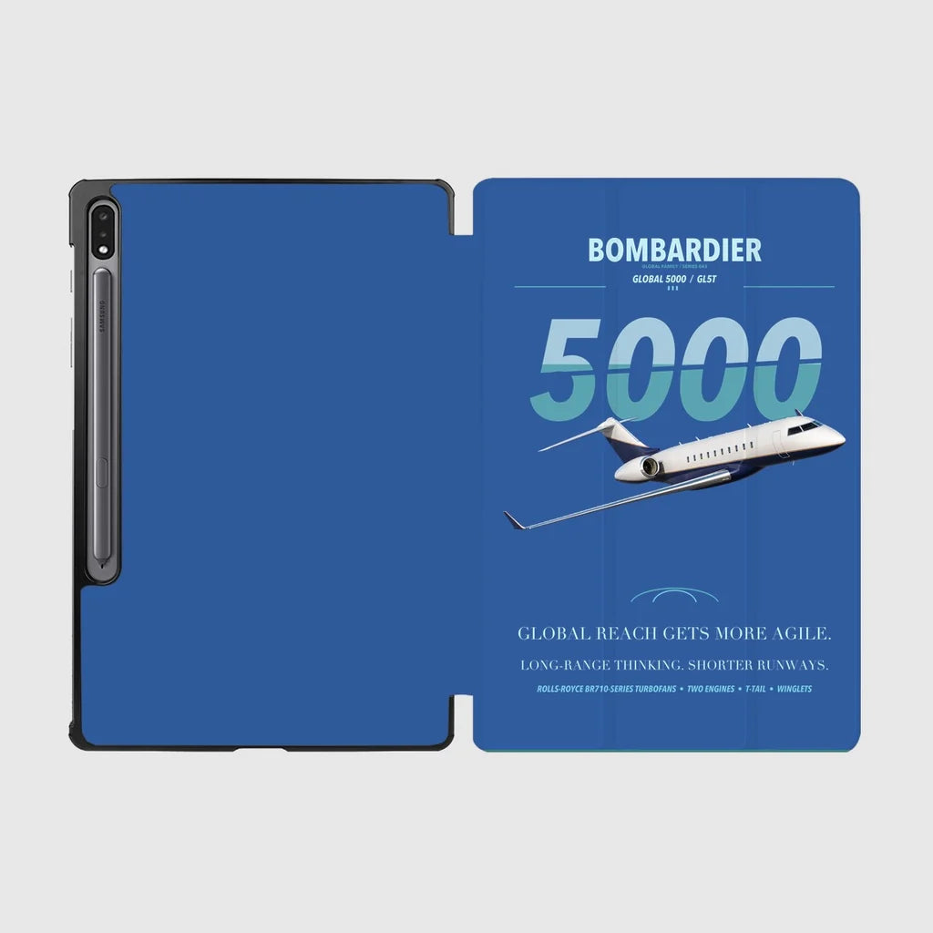 Bombardier Global 5000 design on blue samsung tablet tablet case