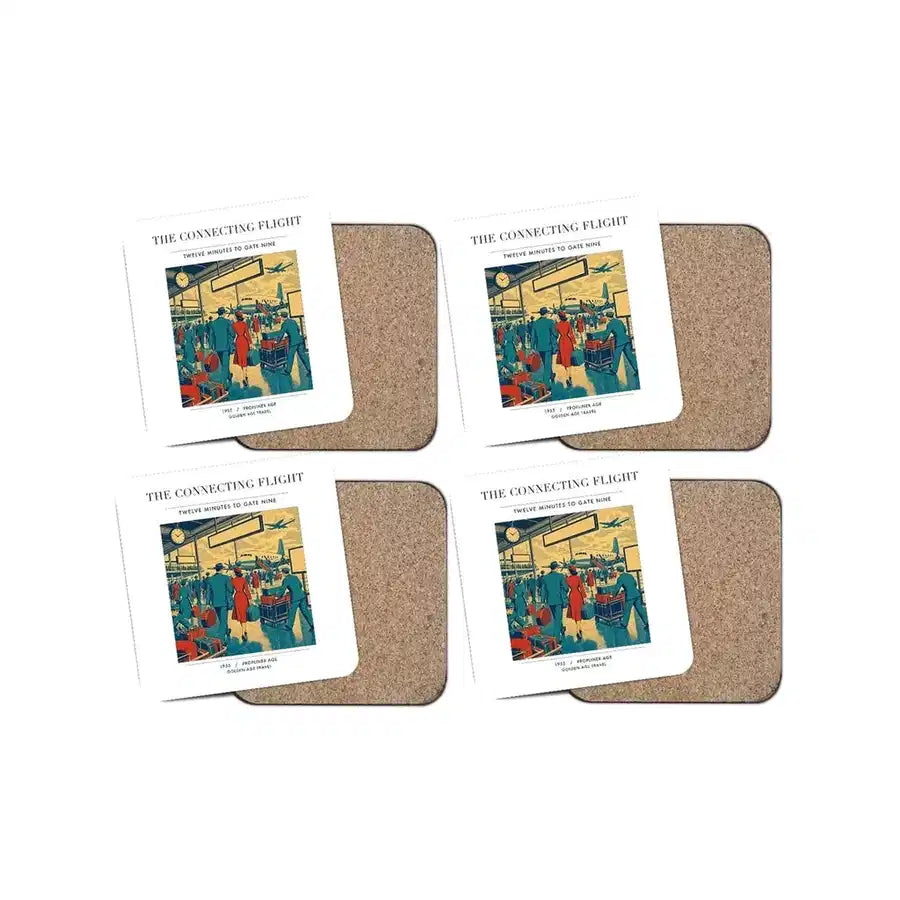 The Connecting Flight - Designed Coasters design on white 4-pieces-set