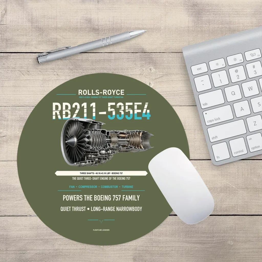 RB211-535E4 design on green army round mouse pad