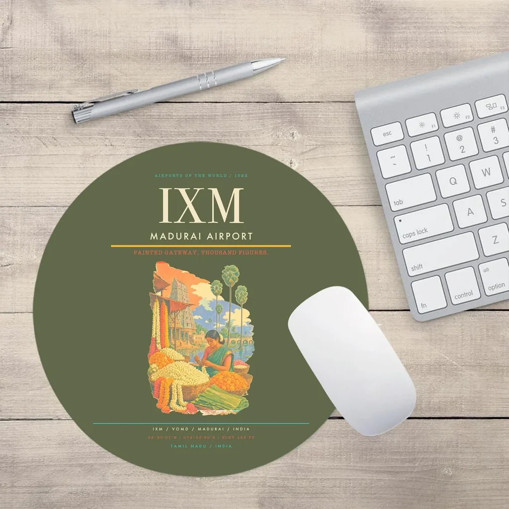 Madurai Airport (IXM) design on green army round mouse pad