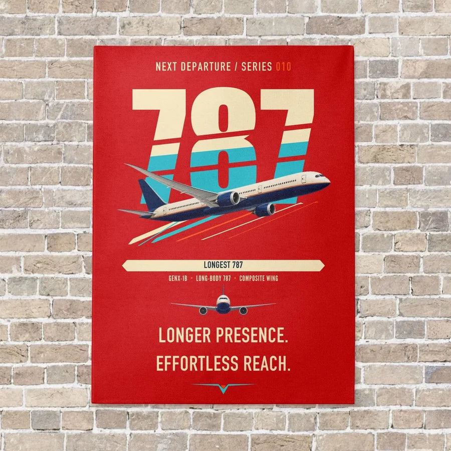 Boeing 787-10 Dreamliner vertical canvas print - no frame - red background