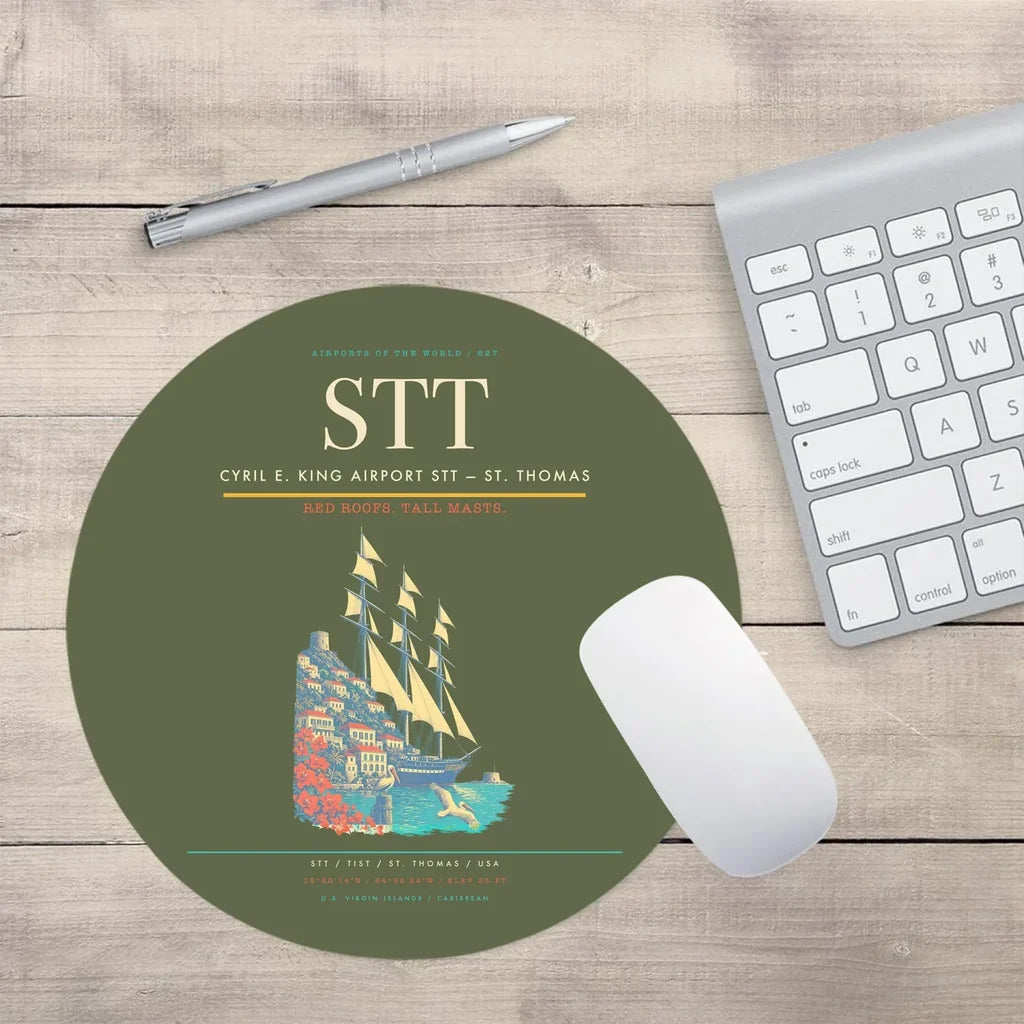 Cyril E. King Airport (STT) design on green army round mouse pad