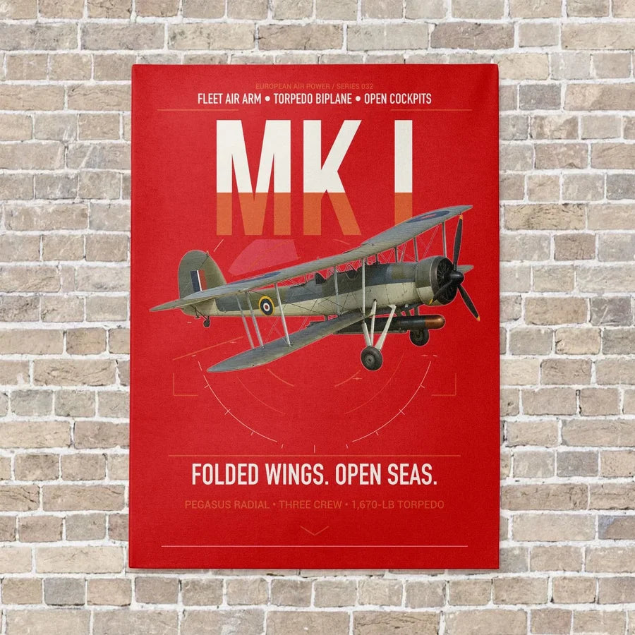 Fairey Swordfish Mk I vertical canvas print - no frame - red background