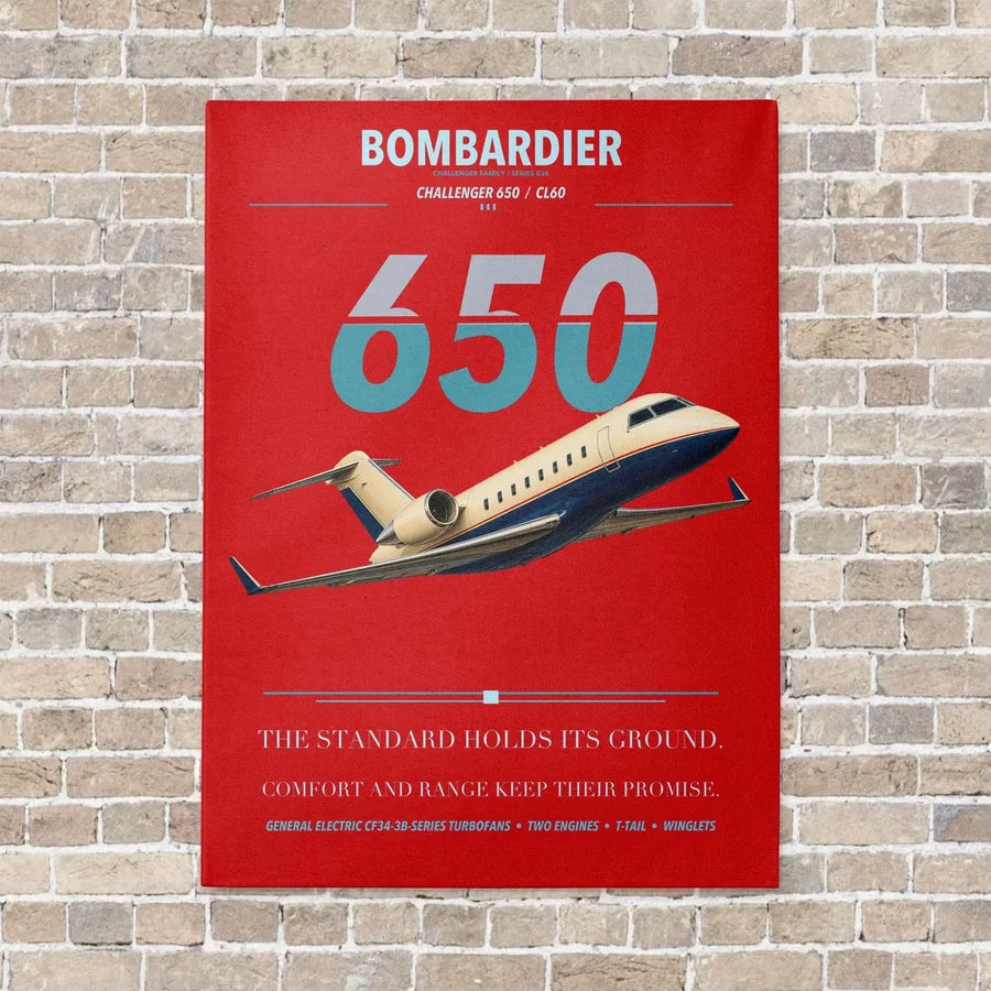 Bombardier Challenger 650 vertical canvas print - no frame - red background