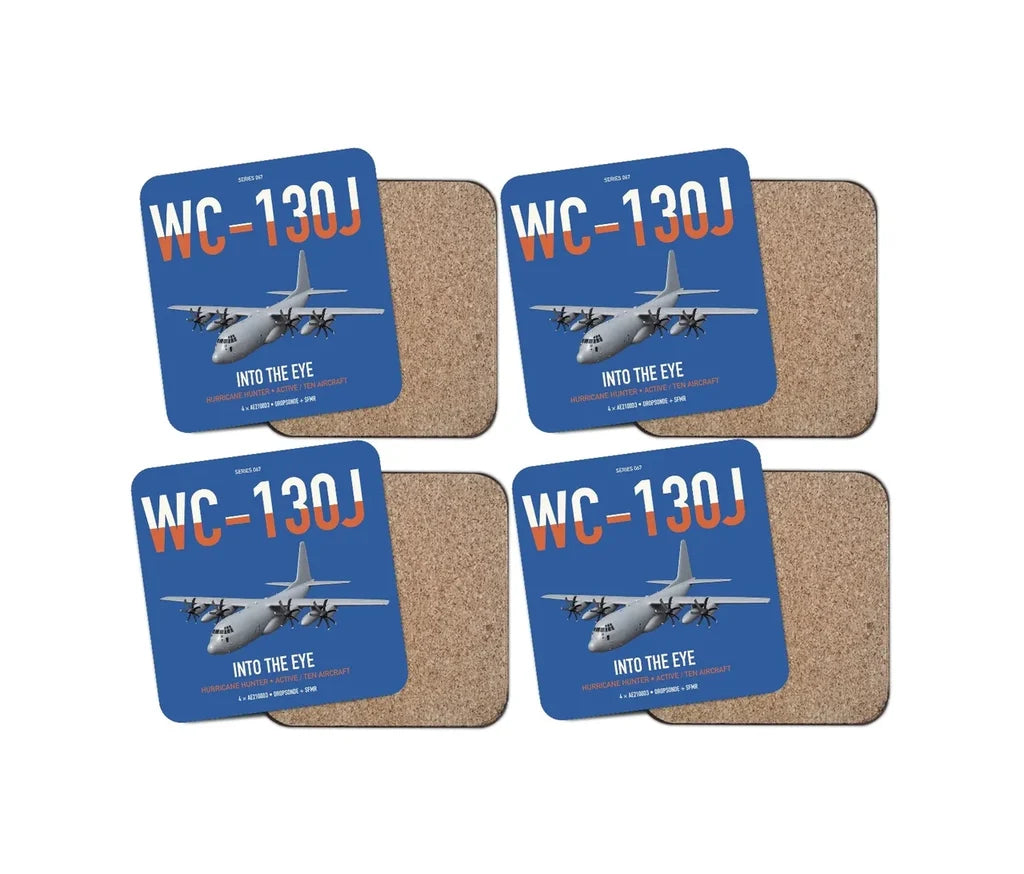 WC-130J Hurricane Hunter design on blue 4 pieces set coaster