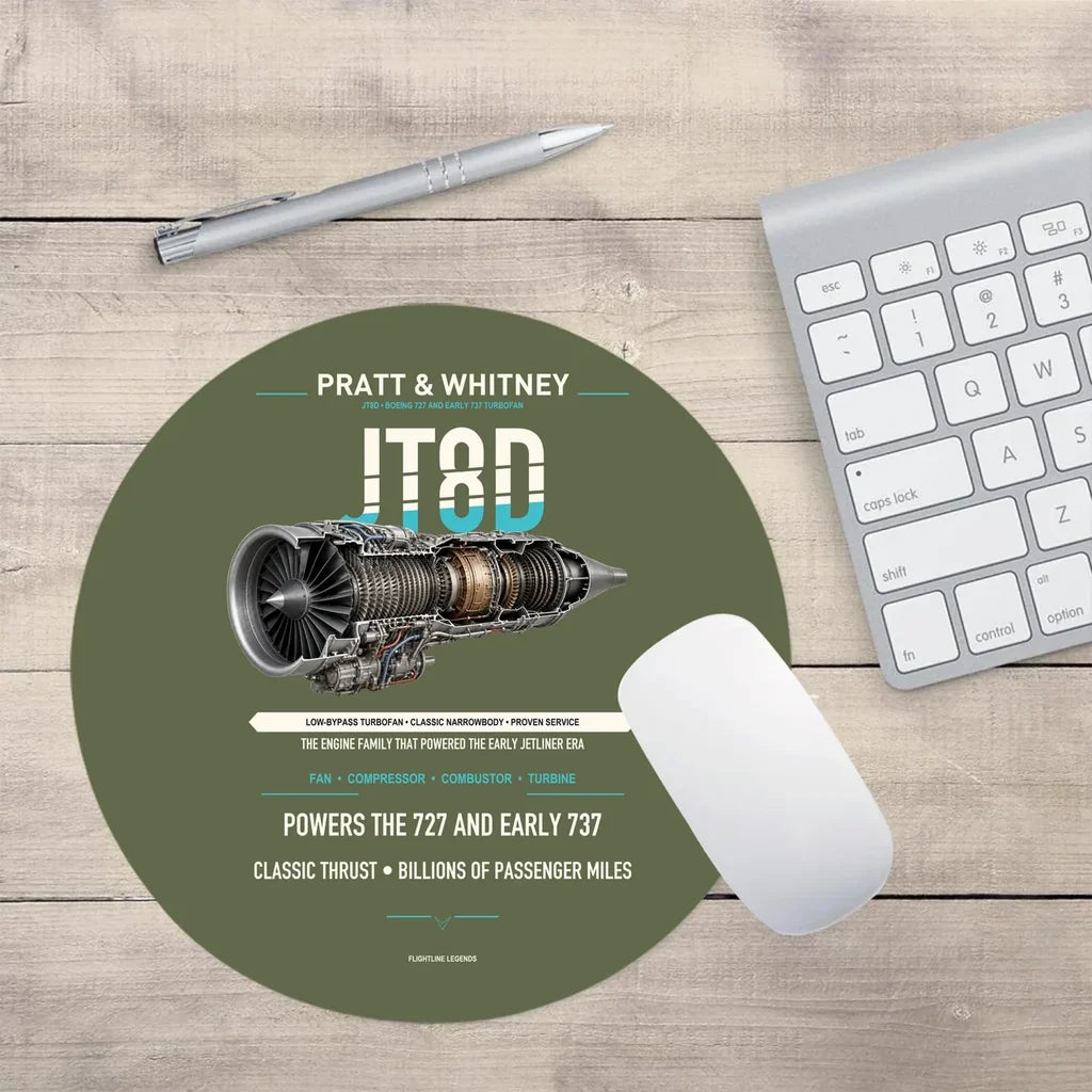 JT8D design on green army round mouse pad