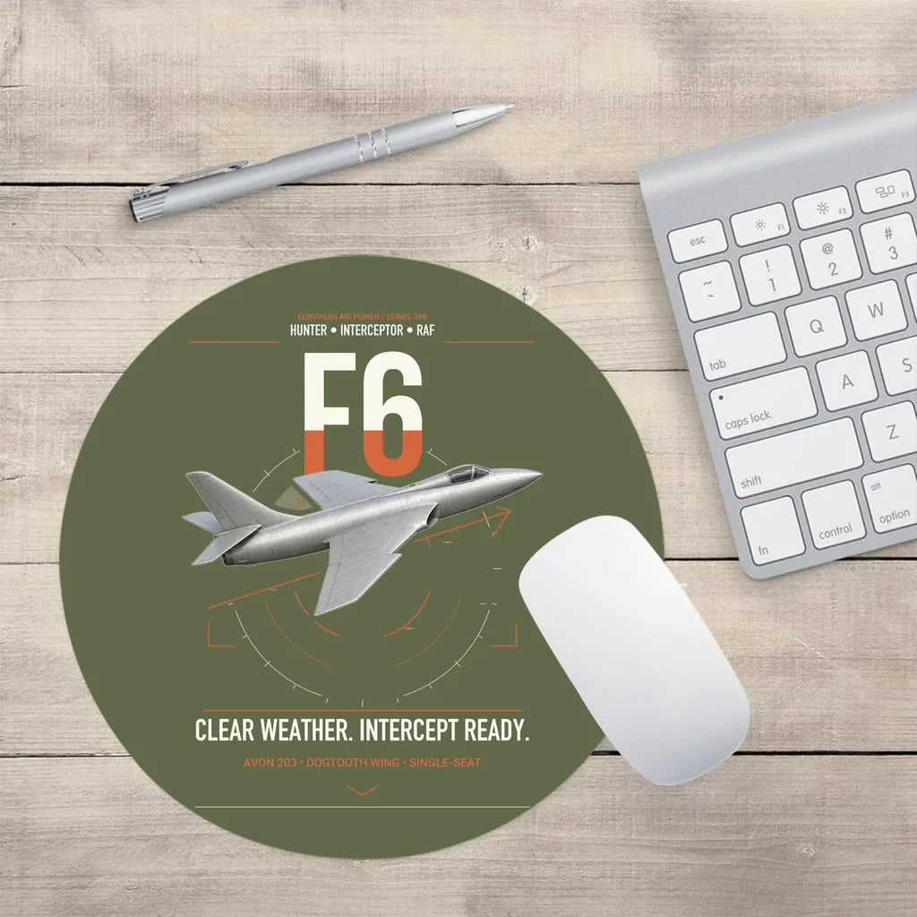 Hawker Hunter F6 design on green army round mouse pad