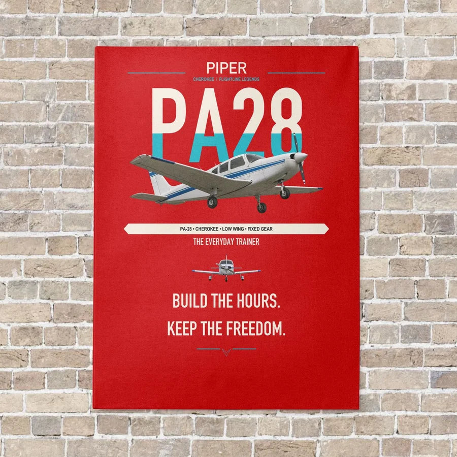 Piper PA-28 Cherokee vertical canvas print - no frame - red background