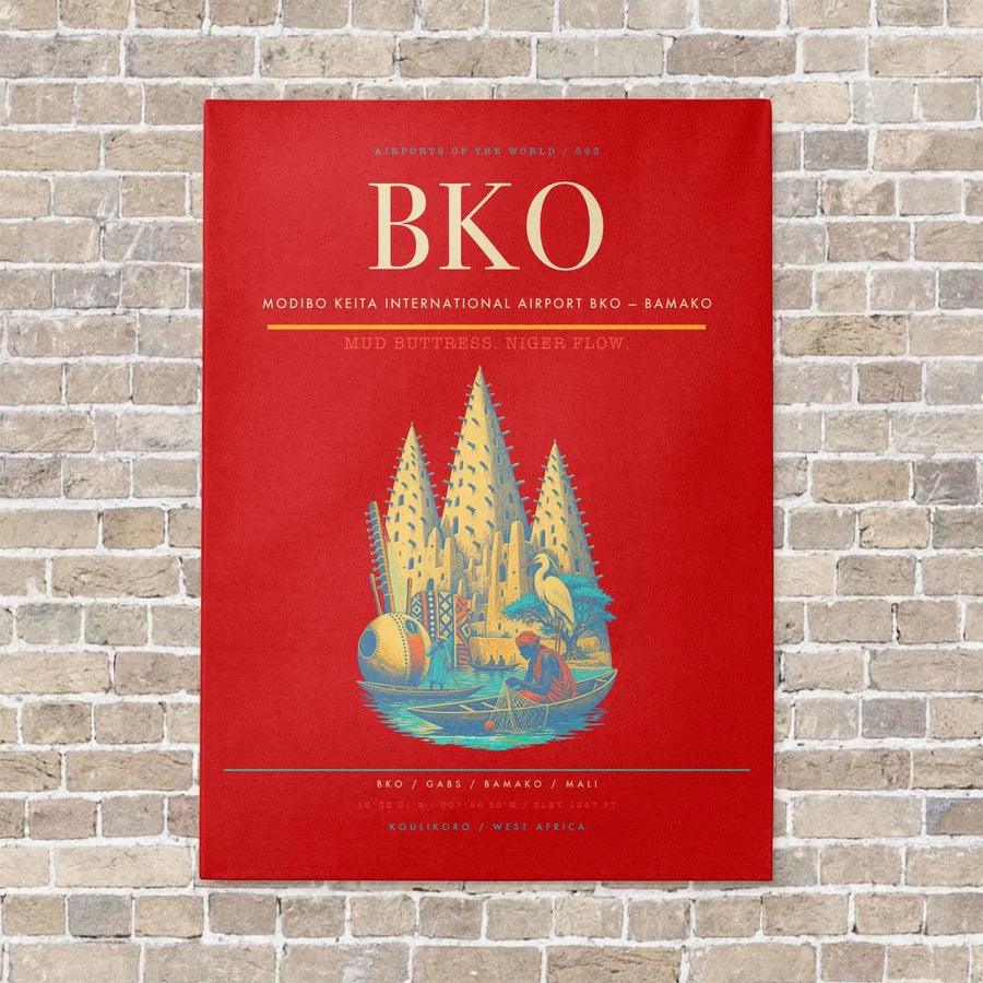Modibo Keita International Airport BKO — Bamako vertical canvas print - no frame - red background