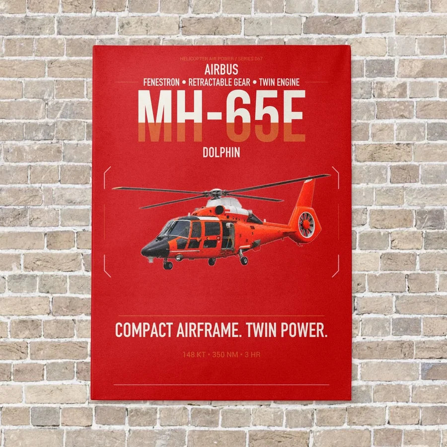 Airbus MH-65E Dolphin vertical canvas print - no frame - red background