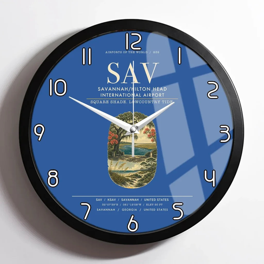 Savannah-Hilton Head International Airport (SAV) design on blue framed wall clock