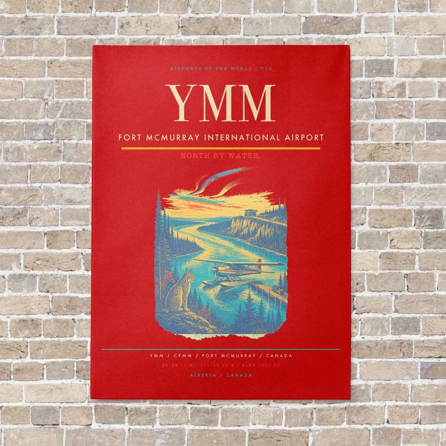 Fort McMurray International Airport YMM vertical canvas print - no frame - red background