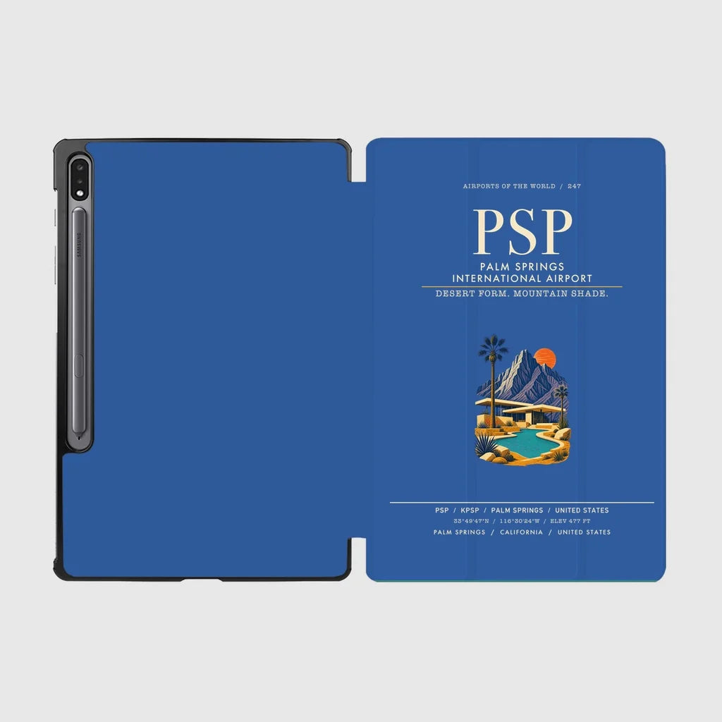 Palm Springs International Airport (PSP) design on blue samsung tablet tablet case
