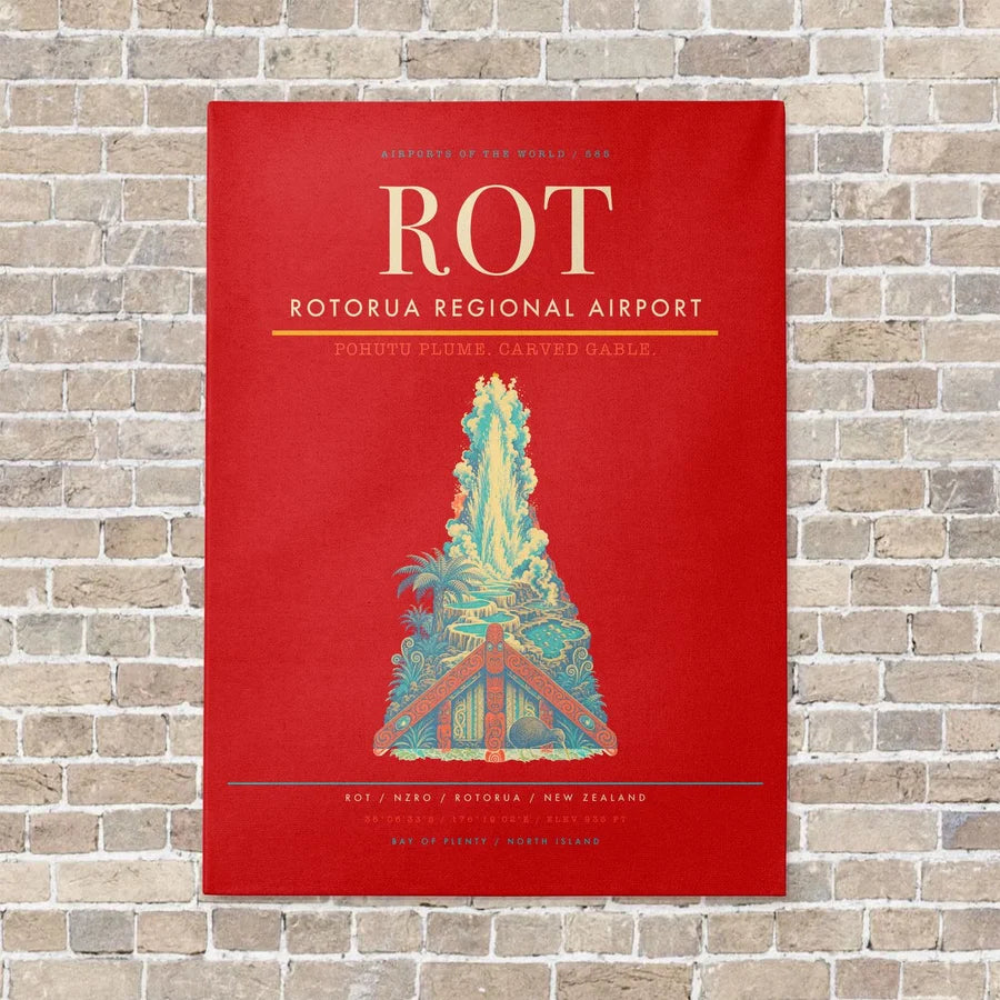 Rotorua Regional Airport ROT vertical canvas print - no frame - red background