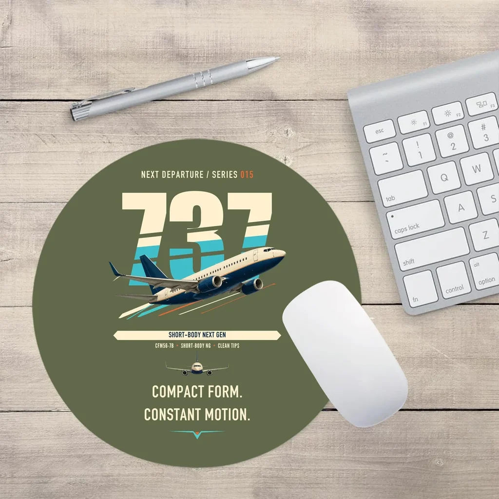 Boeing 737-700 NG design on green army round mouse pad