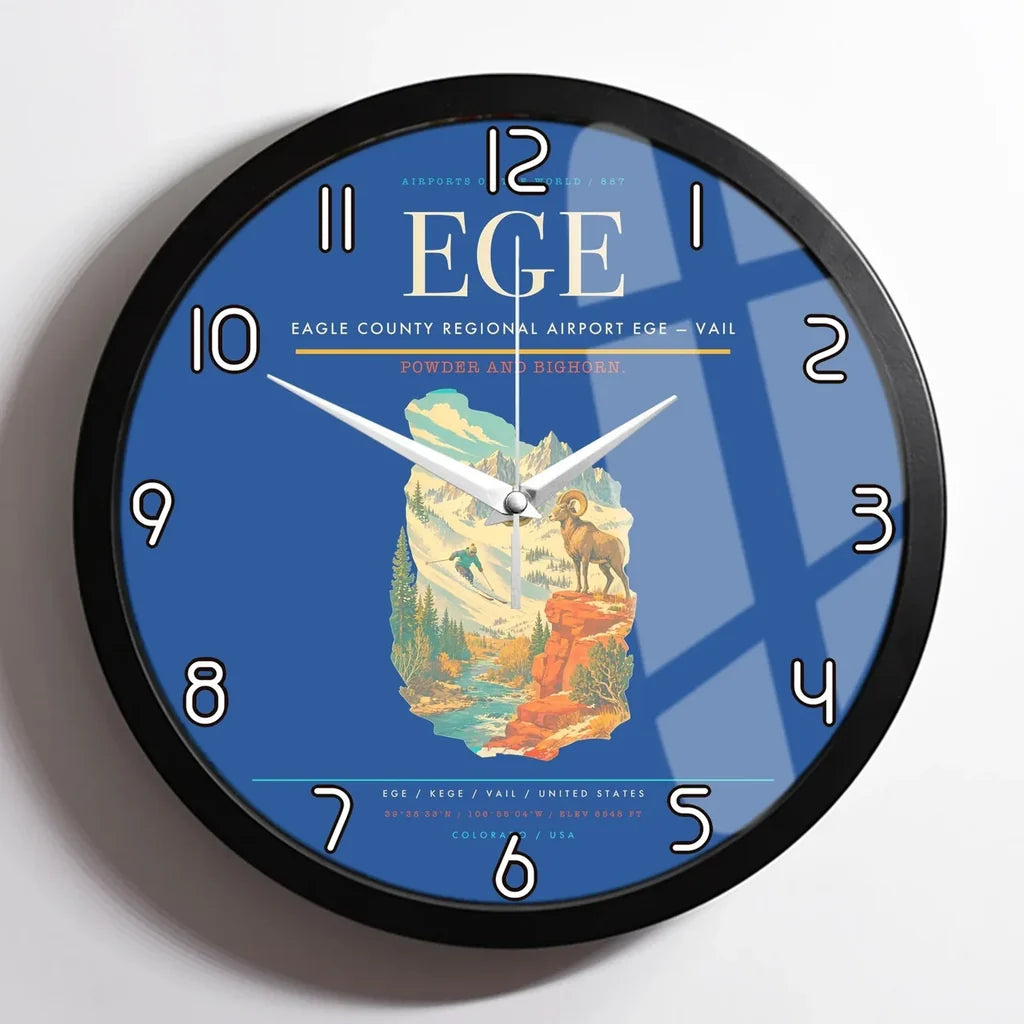 Eagle County Regional Airport (EGE) design on blue framed wall clock