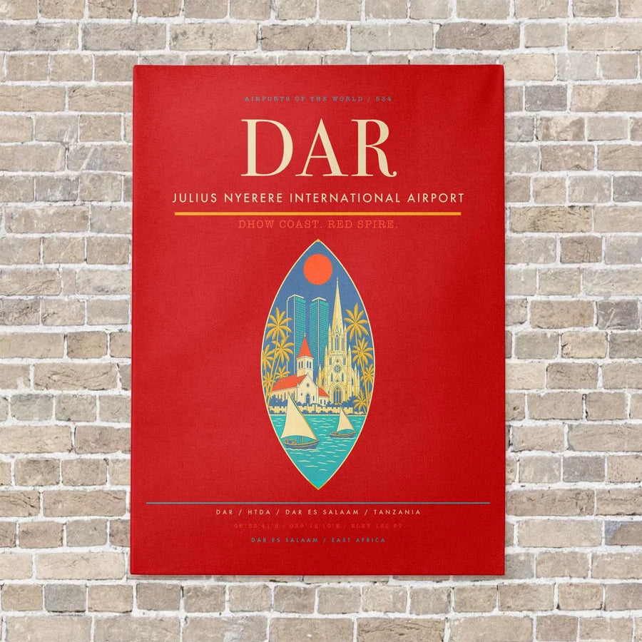 Julius Nyerere International Airport DAR vertical canvas print - no frame - red background