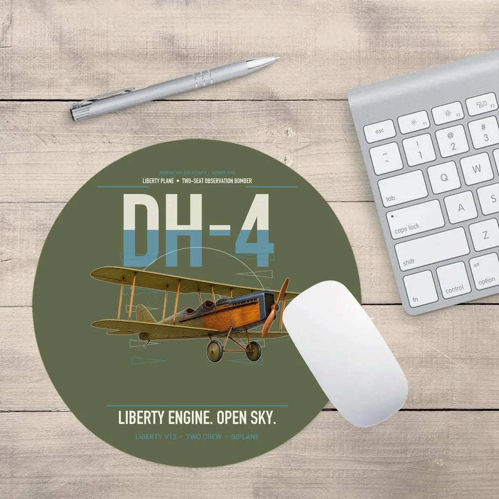 Airco DH-4 Liberty Plane design on green army round mouse pad