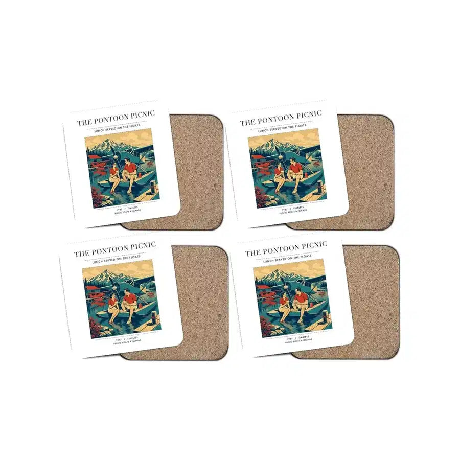 The Pontoon Picnic - Designed Coasters design on white 4-pieces-set