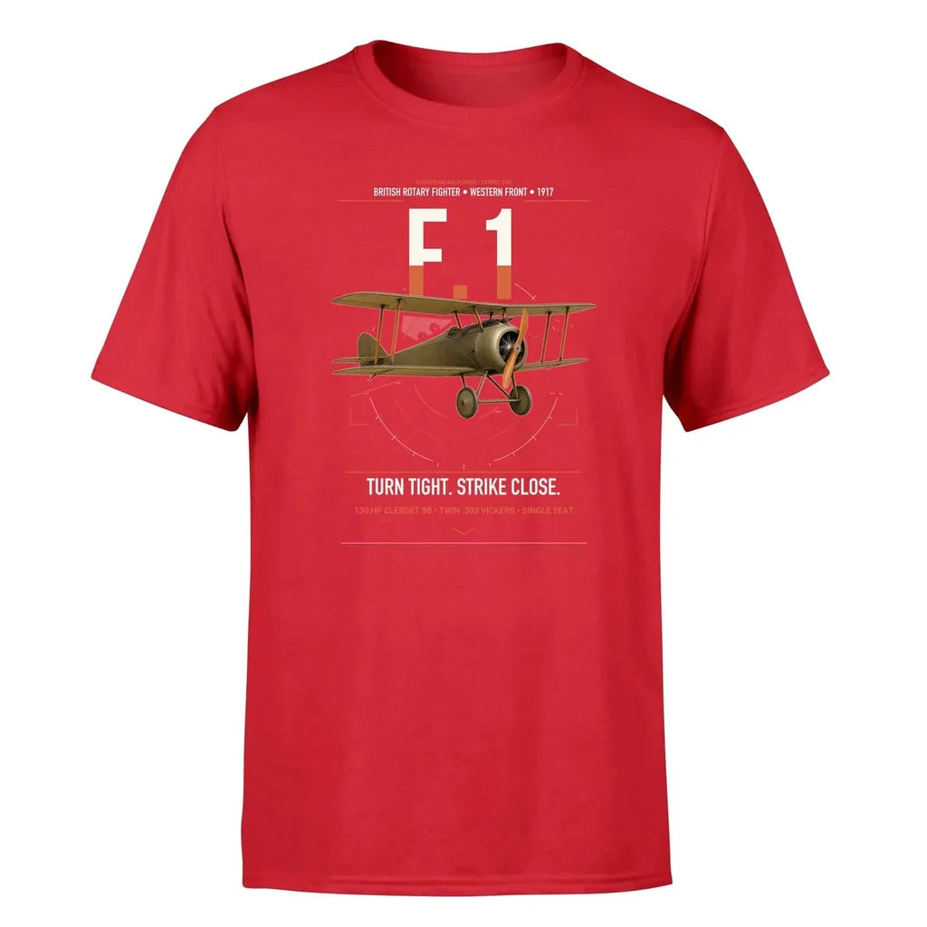 Sopwith Camel F.1 design on red t-shirt, single-side print