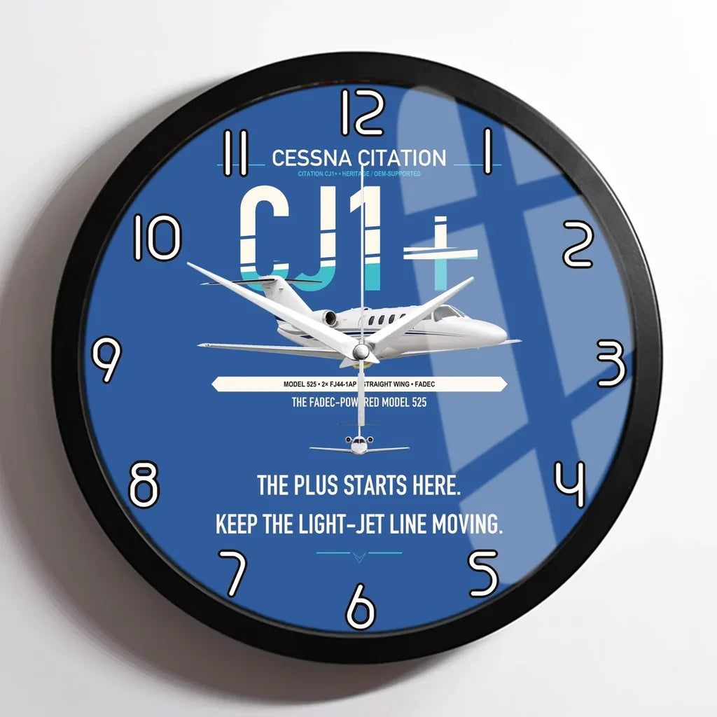 Cessna Citation CJ1+ design on blue framed wall clock