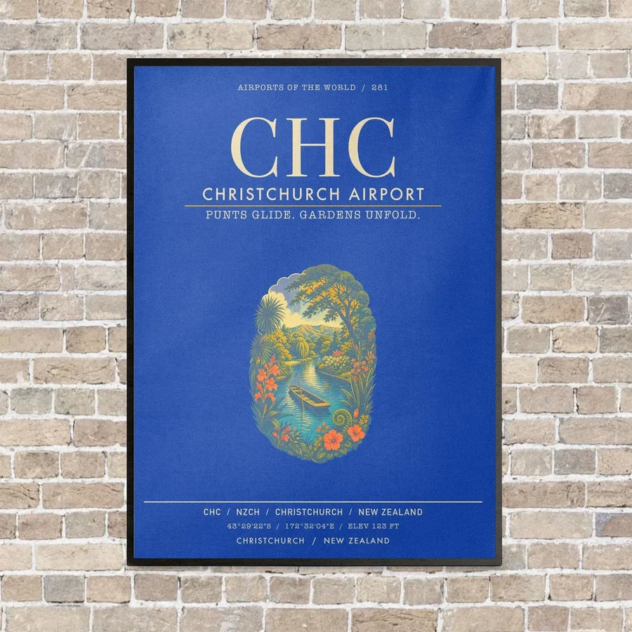 Christchurch Airport CHC - Canvas Framed - Blue