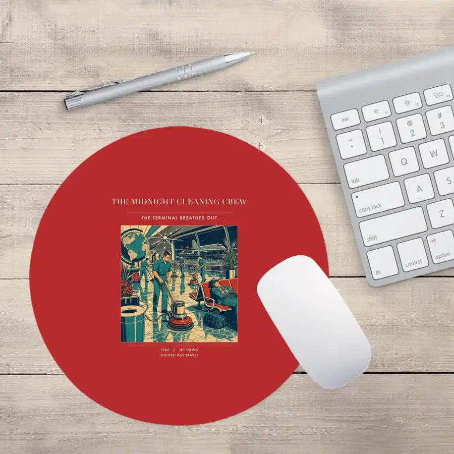 VINTAGE G4378 - The Midnight Cleaning Crew - Designed Mouse Pads design on red round