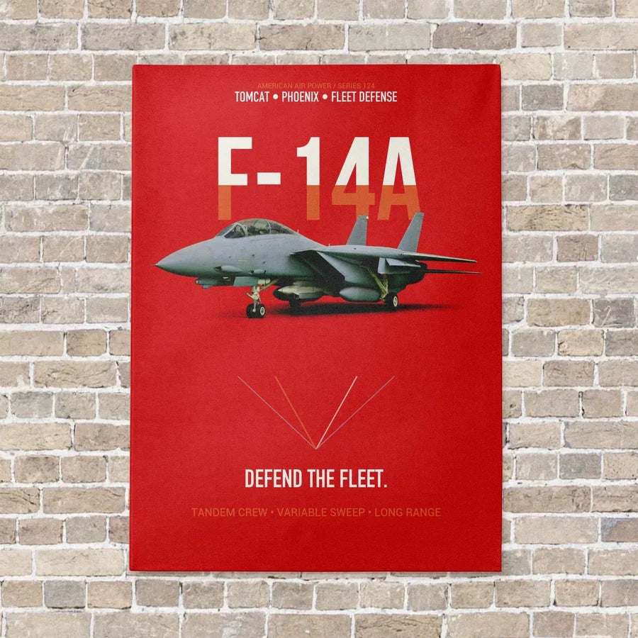 F-14A Tomcat Defend The Fleet vertical canvas print - no frame - red background