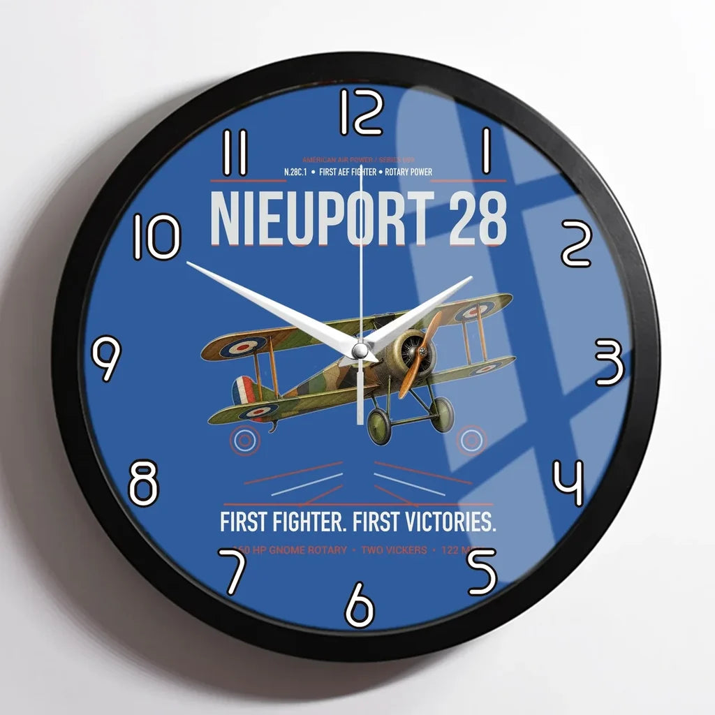Nieuport 28C.1 design on blue framed wall clock