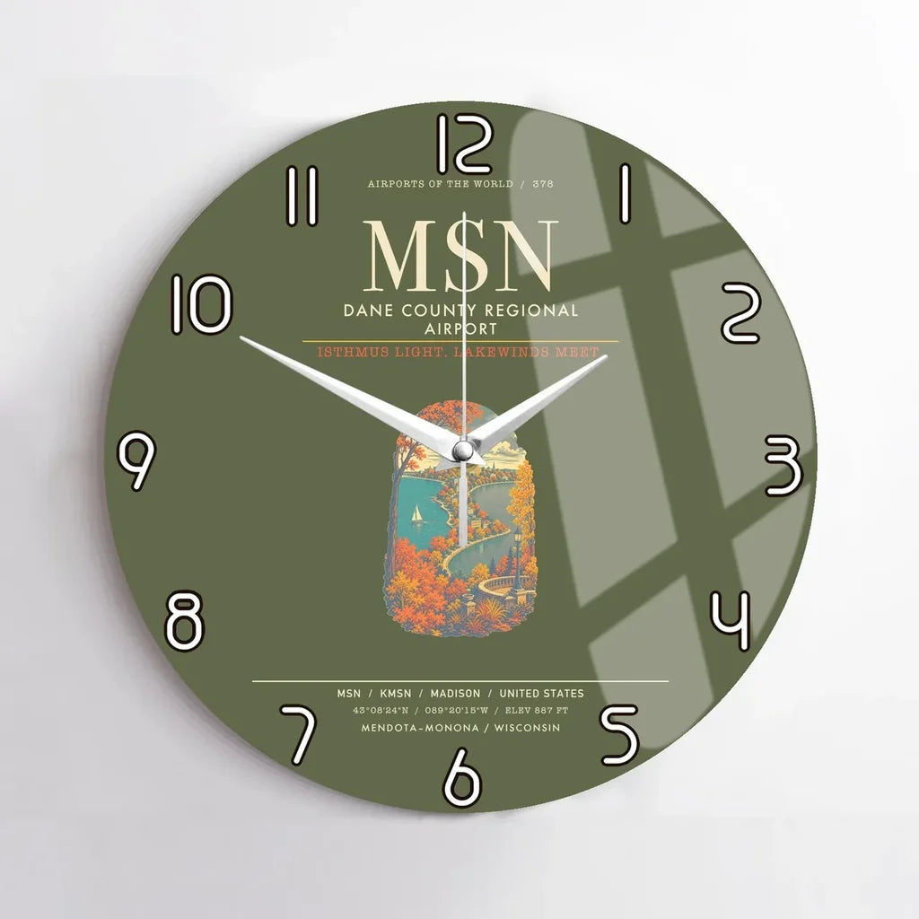 Dane County Regional Airport Madison MSN Wall-Clock No-Frame - Green Army